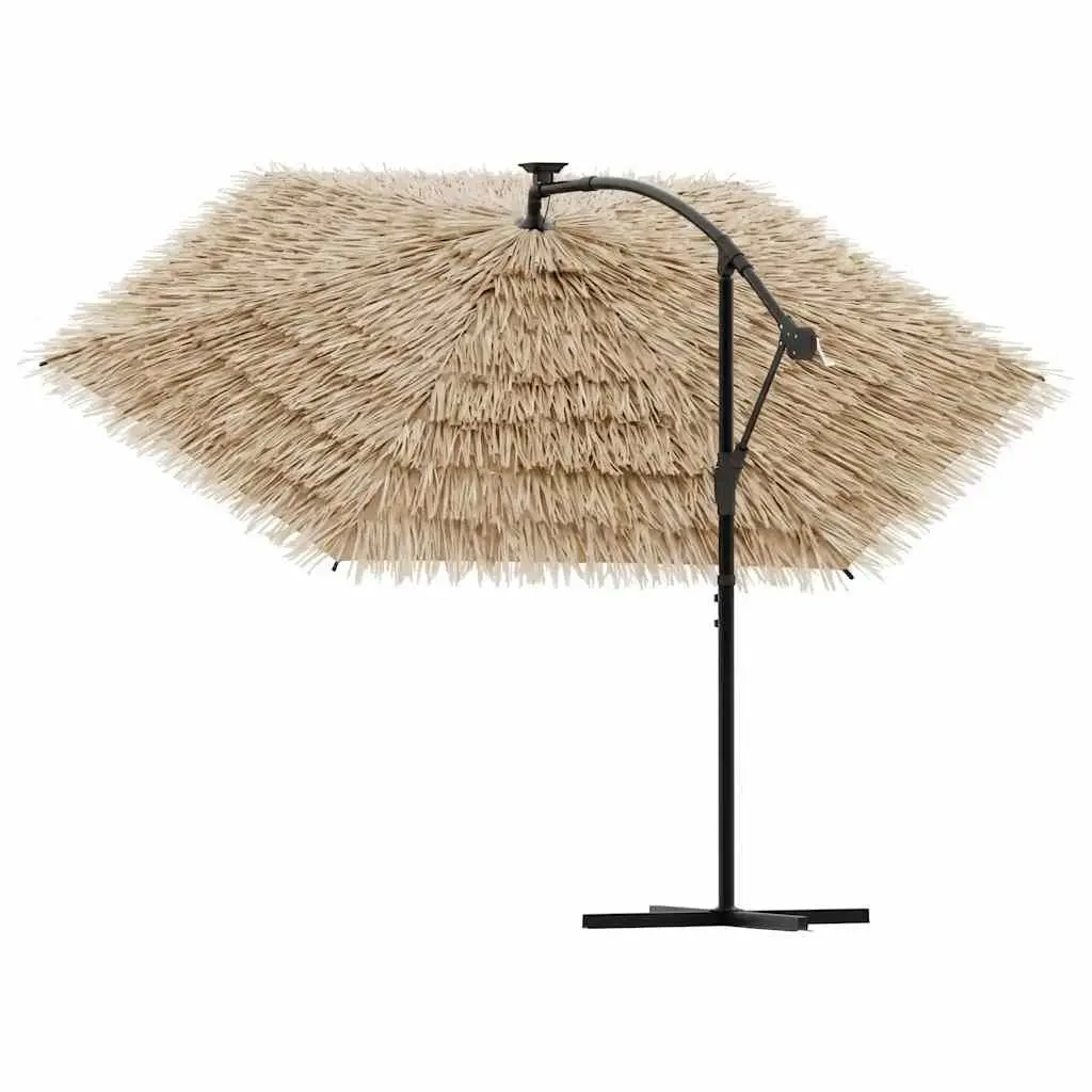 Garden Parasol Brown 269cm LED Lights Steel Pole Outdoor Umbrella Sun Shade