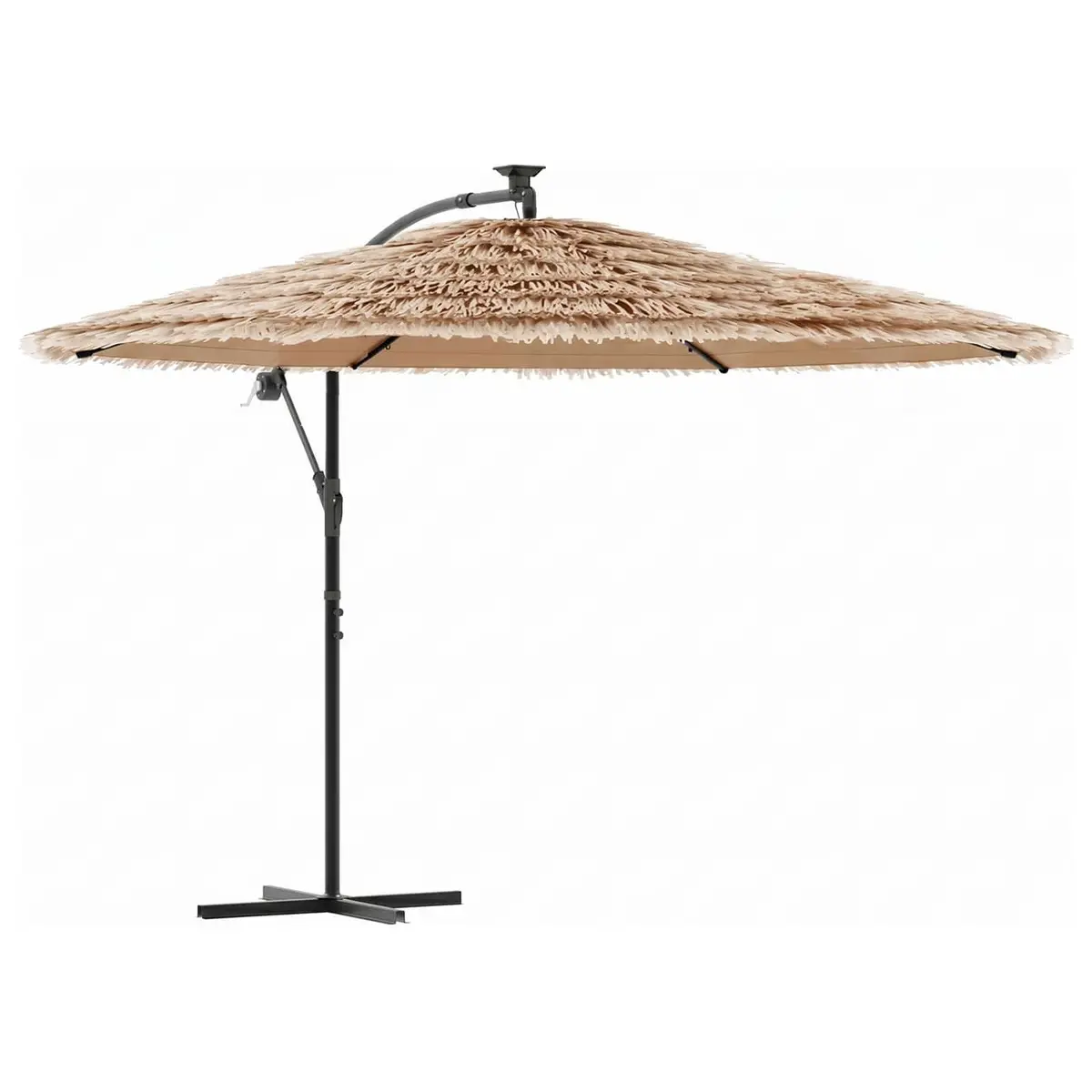 Garden Parasol Brown 269cm LED Lights Steel Pole Outdoor Umbrella Sun Shade