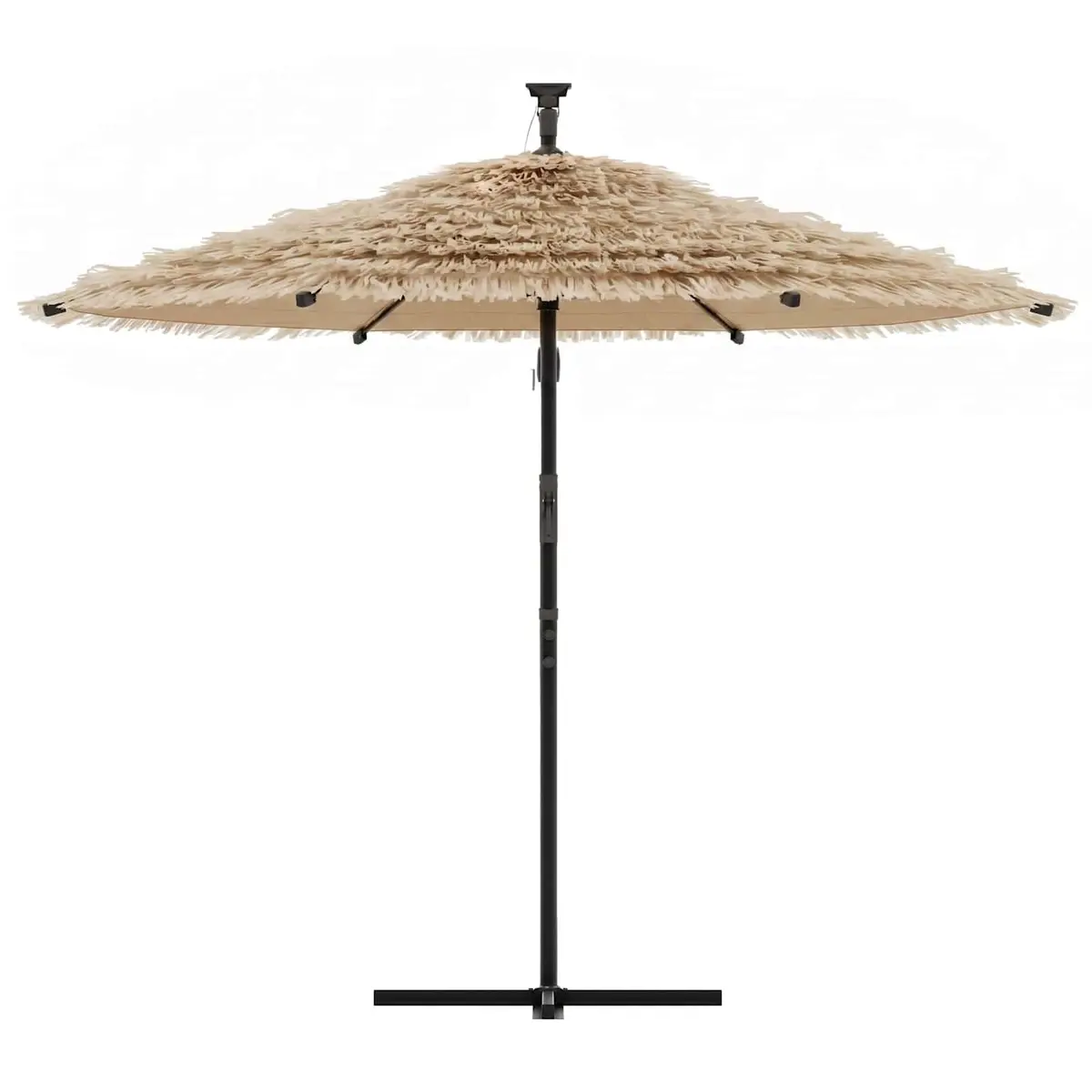 Garden Parasol Brown 269cm LED Lights Steel Pole Outdoor Umbrella Sun Shade