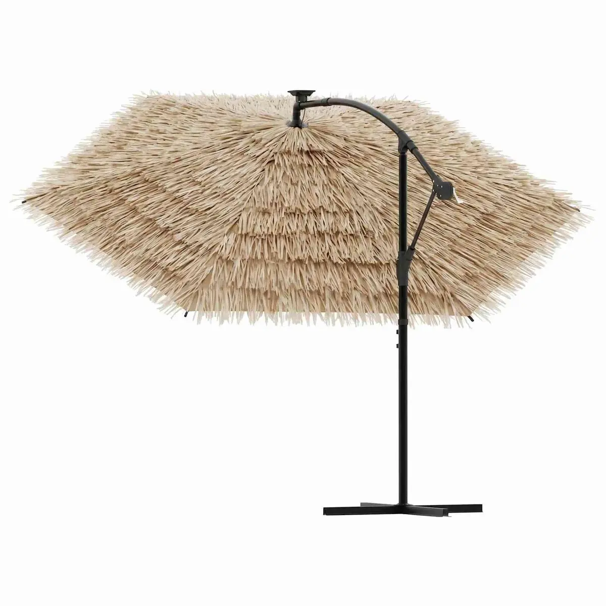 Garden Parasol Brown 269cm LED Lights Steel Pole Outdoor Umbrella Sun Shade