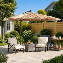 Garden Parasol with LED Lights Steel Pole Sun Shade Outdoor Umbrella Brown 290cm