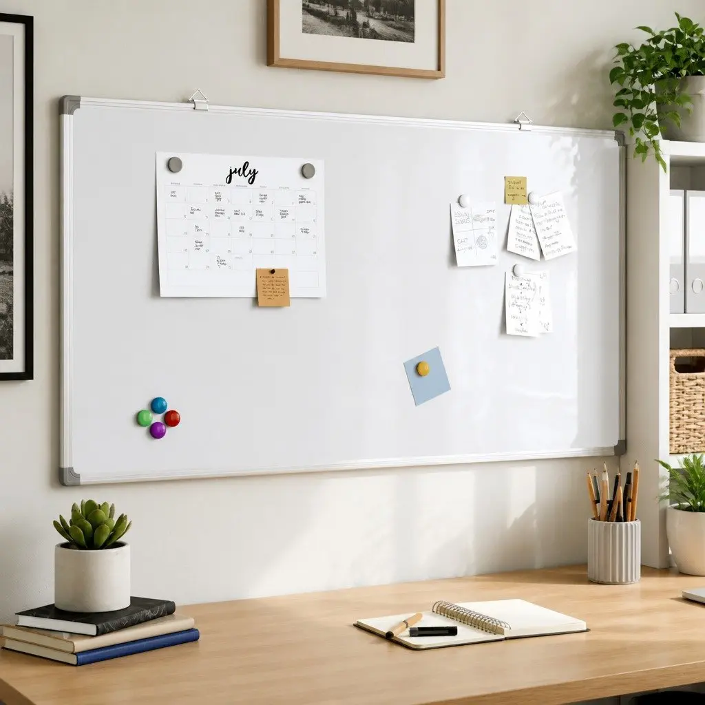 Magnetic Whiteboard White 100x50cm Smooth Lacquer Coated Surface Wall Mount for Office Home School Presentation Display