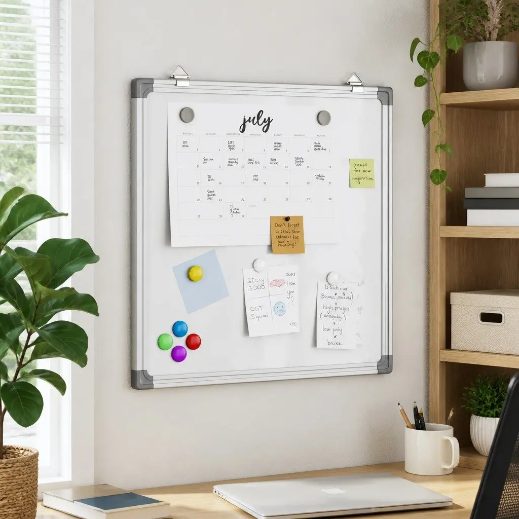 Magnetic Whiteboard White 60x60cm Smooth Lacquer-Coated Surface Wall Mount for Office Home Display