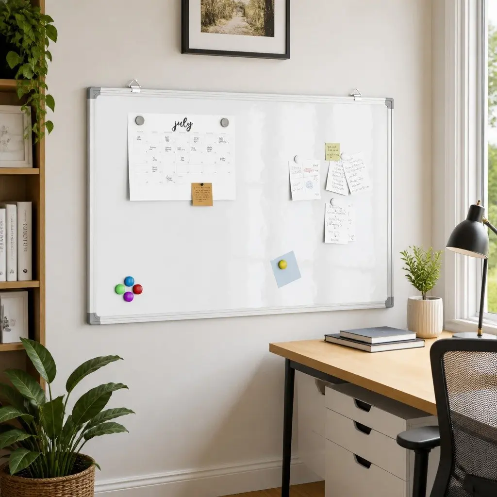 Magnetic Whiteboard White 100 x 60 cm Smooth Lacquer-Coated Surface with Aluminium Frame and Metal Rear Panel