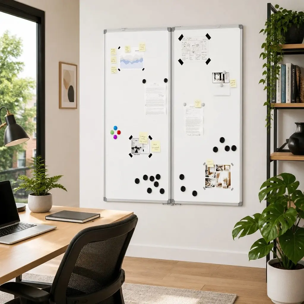 Magnetic Whiteboard Foldable Two Panel Display Board White 80 x 80 cm Smooth Lacquer-Coated Surface