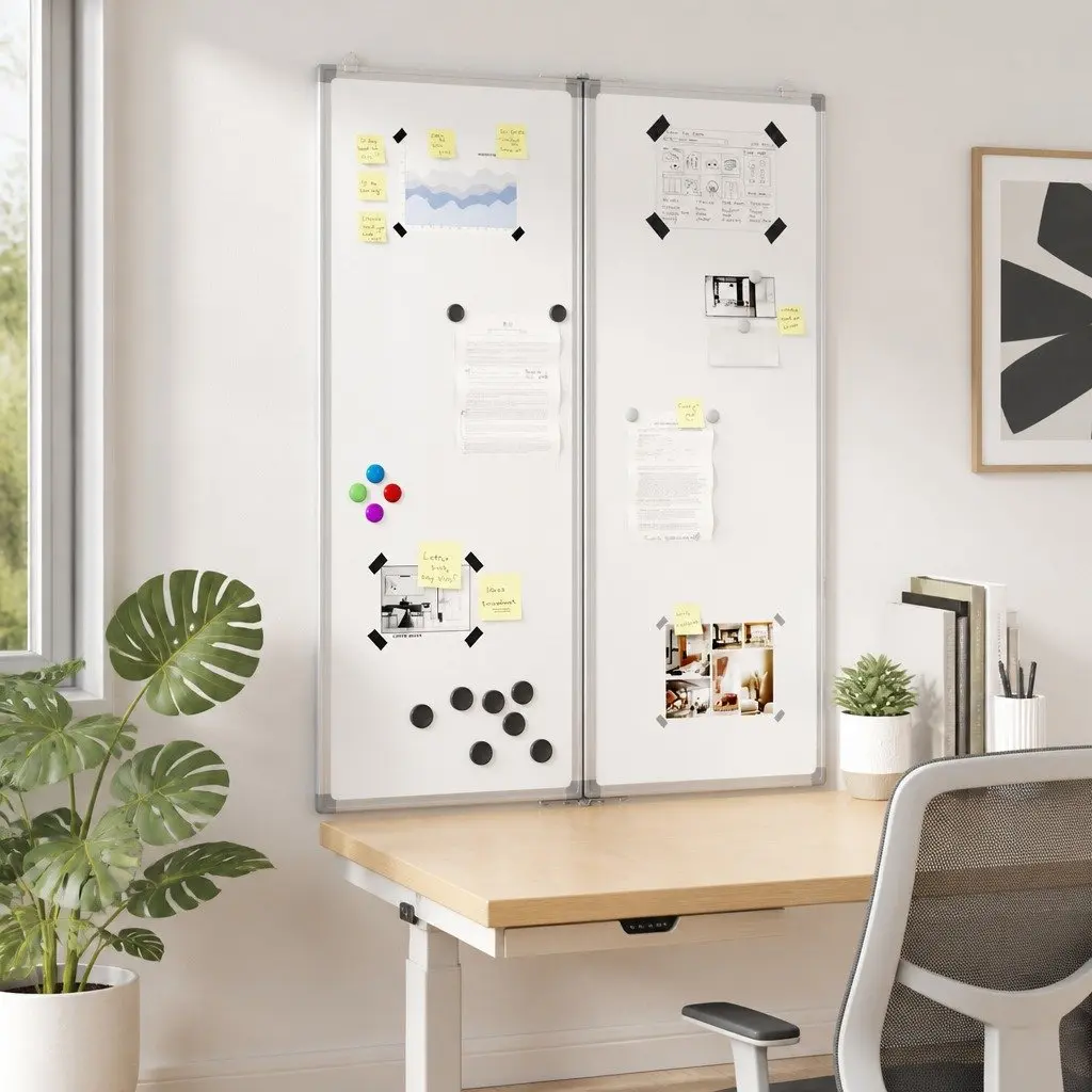 Magnetic Whiteboard White Foldable Two Panel Display Board Smooth Lacquer Coated Surface for Home Office Presentation