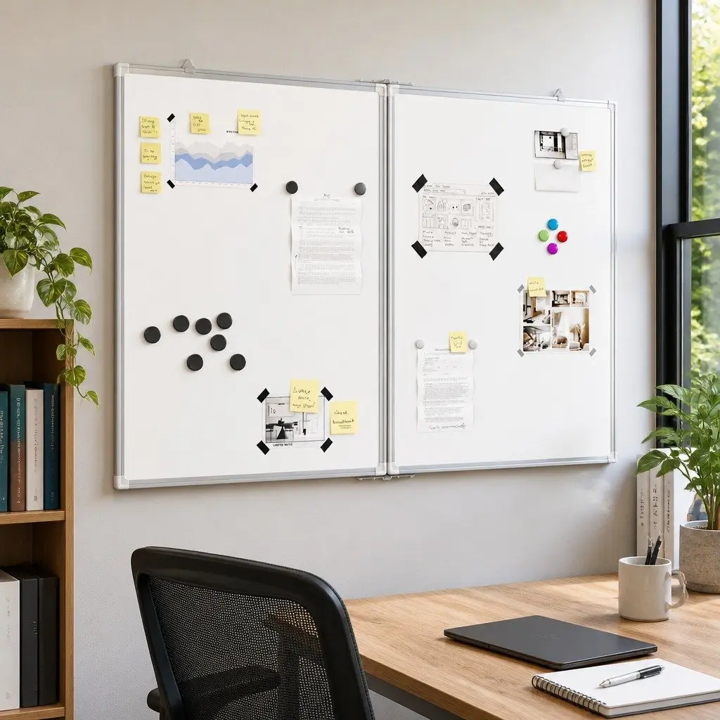 Magnetic Whiteboard Foldable Double Panel 100x80cm Home Office Display Board