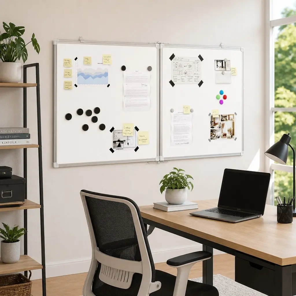Magnetic Whiteboard White Foldable Two Panel Display Board Lacquer Coated Surface