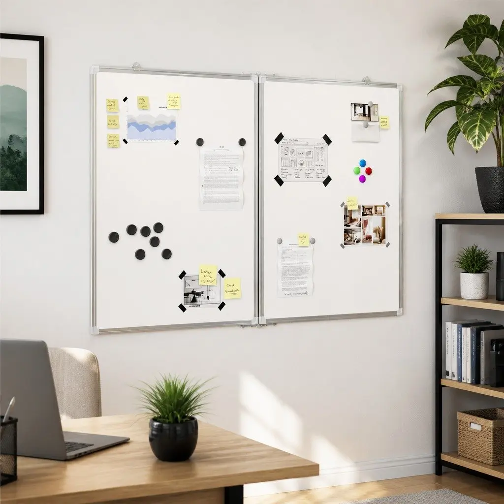 Magnetic Whiteboard Foldable Dual Panel White 120 x 100 cm Smooth Lacquer-Coated Surface