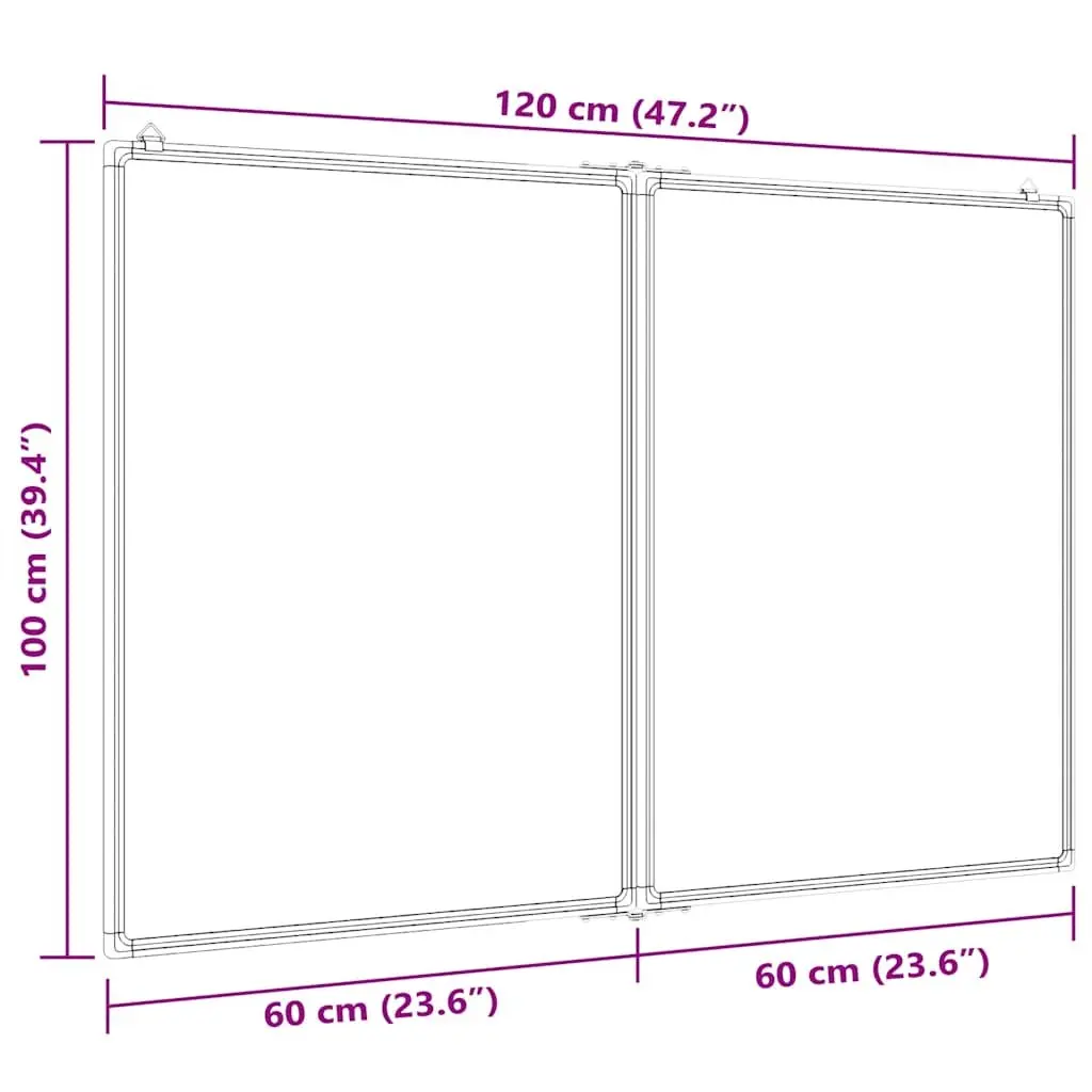 Magnetic Whiteboard Foldable Dual Panel White 120 x 100 cm Smooth Lacquer-Coated Surface