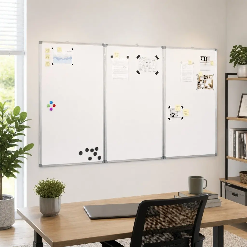 Foldable Magnetic Whiteboard Two Panel White 120 x 100 cm Smooth Surface for Presentations and Displays