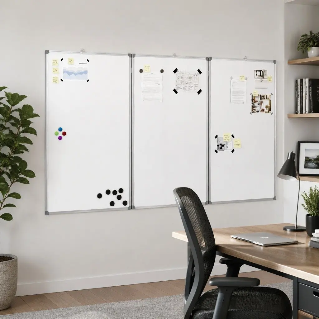 Magnetic Whiteboard Foldable Two Panel Display Board 180 x 100 cm Smooth Lacquer-Coated Surface for Home Office Presentation