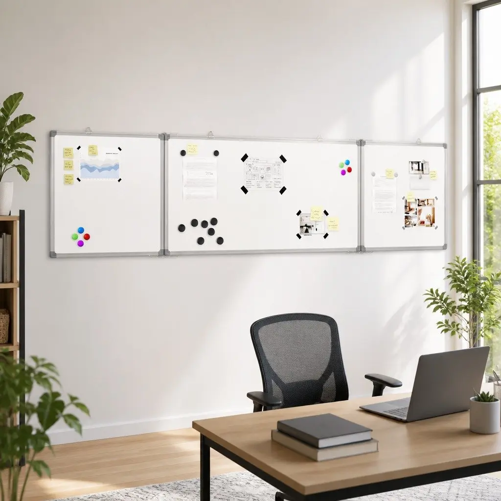 Magnetic Whiteboard Foldable White 200 x 50 cm Smooth Lacquer-Coated Surface