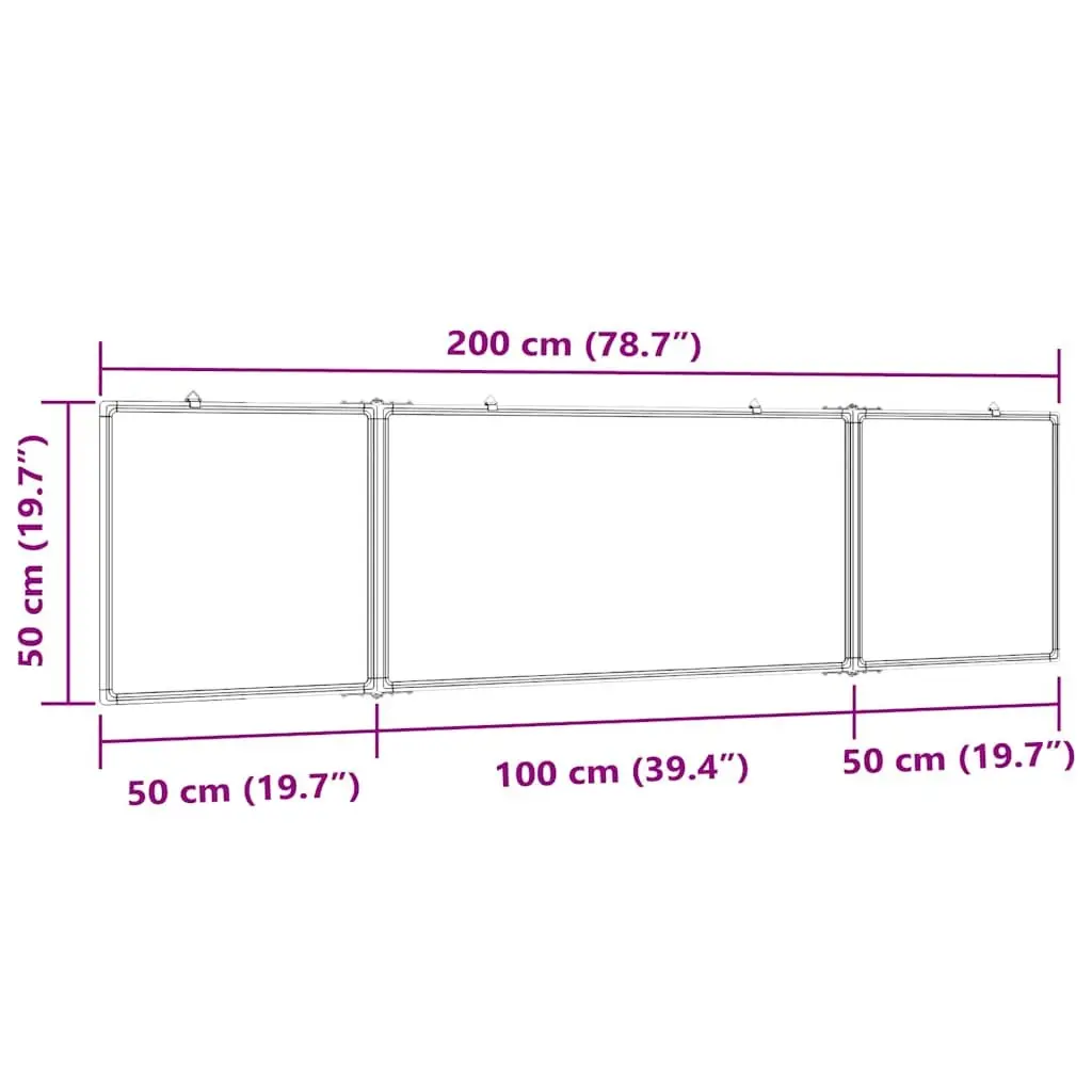 Magnetic Whiteboard Foldable White 200 x 50 cm Smooth Lacquer-Coated Surface