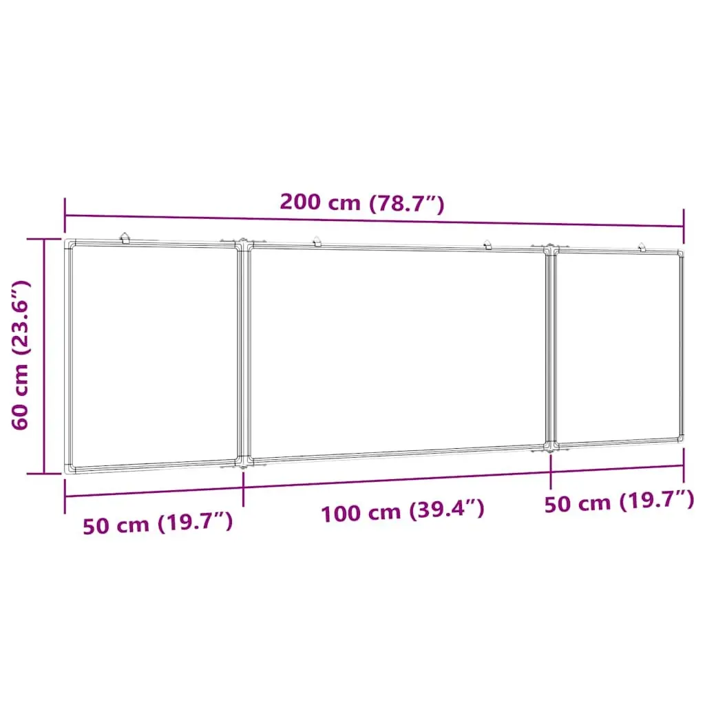 Magnetic Whiteboard White Foldable 200x60 cm Two Hinged Panels for Office Home School Presentations