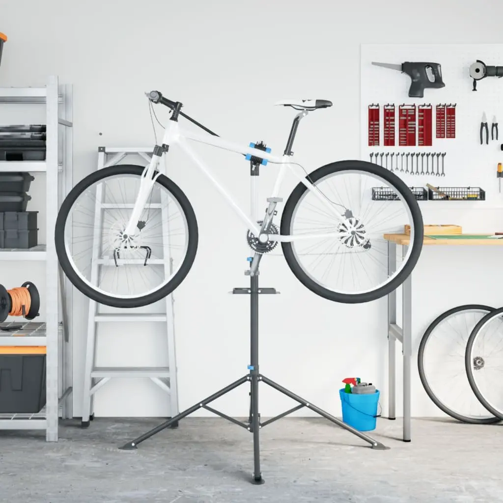 Bike Repair Stand Blue Adjustable Height 108-188cm Foldable Steel 360 Degree Rotatable Clamping Jaws