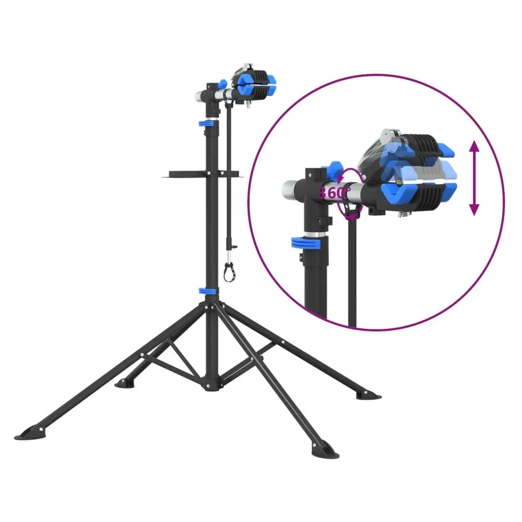 Bike Repair Stand Blue Adjustable Height 108-188cm Foldable Steel 360 Degree Rotatable Clamping Jaws