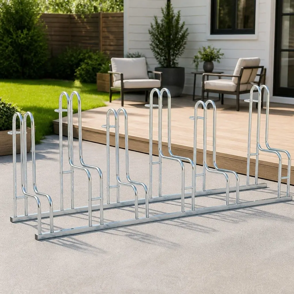 Bicycle Stand Silver Galvanised Steel 6 Bikes Freestanding Storage Rack