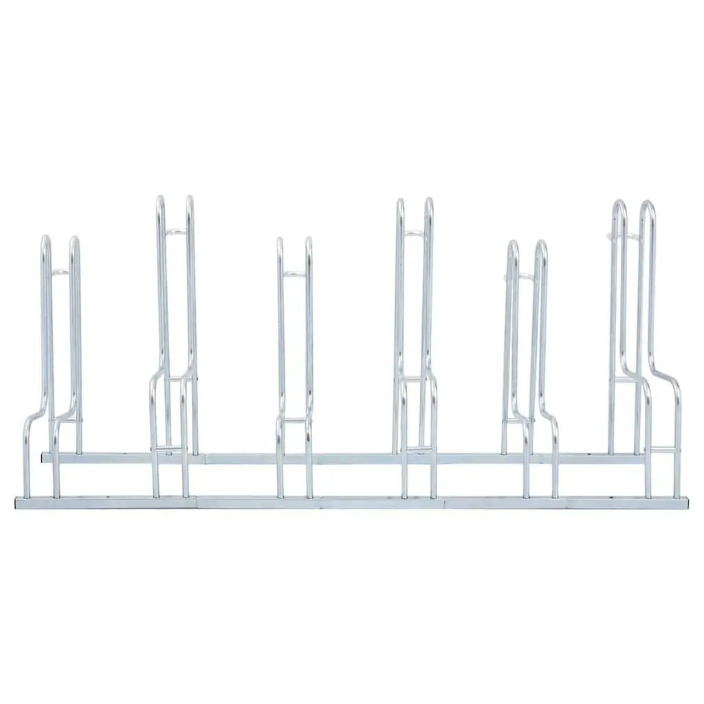 Bicycle Stand Silver Galvanised Steel 6 Bikes Freestanding Storage Rack
