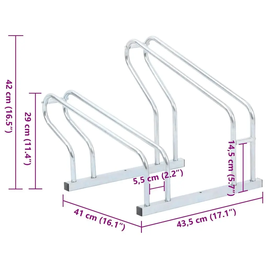 Bicycle Stand for 2 Bikes Floor Freestanding Silver Storage Rack Outdoor Indoor