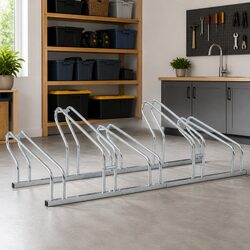Bicycle Stand Floor Freestanding 5 Bikes Storage Silver Galvanised Steel Rack