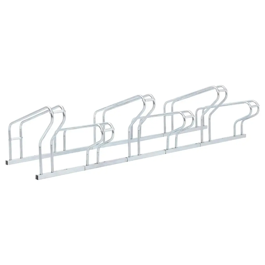 Bicycle Stand Silver Freestanding 6 Bikes Storage Rack Galvanised Steel