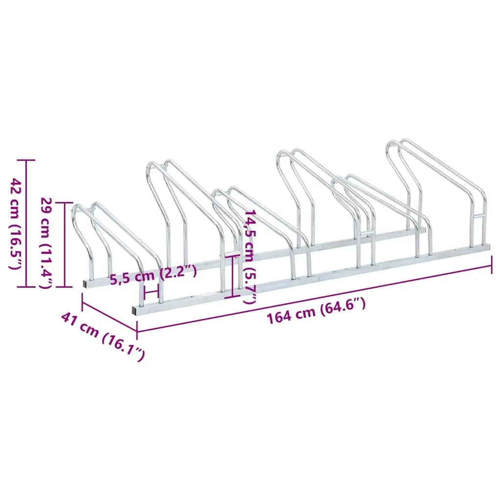 Bicycle Stand Silver Freestanding 6 Bikes Storage Rack Galvanised Steel