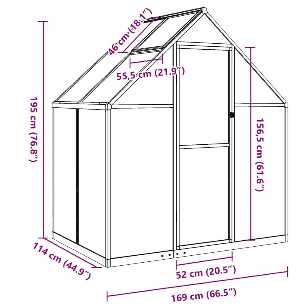 Greenhouse Silver 169x114x195 cm Aluminium Polycarbonate with Base Frame