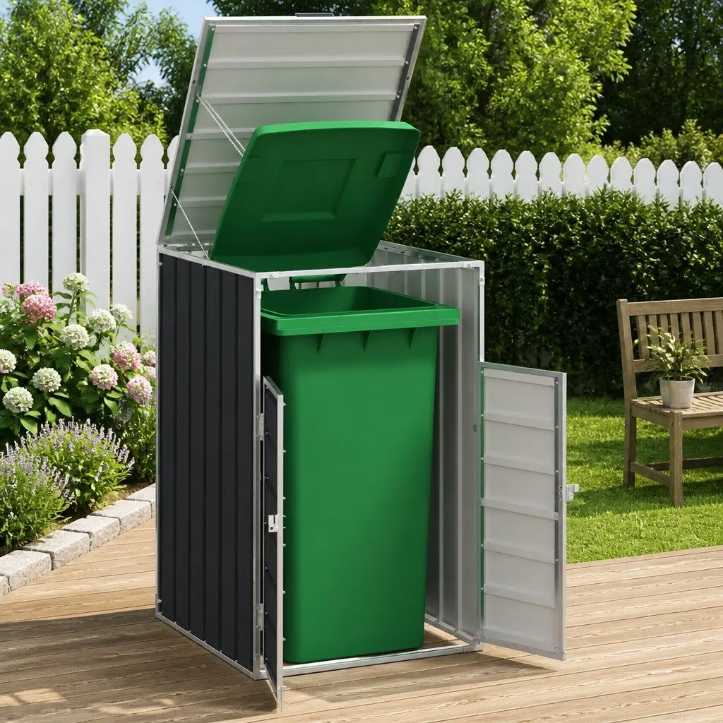 Wheelie Bin Storage Anthracite Single Bin Powder-Coated Steel Garden Waste Container Enclosure