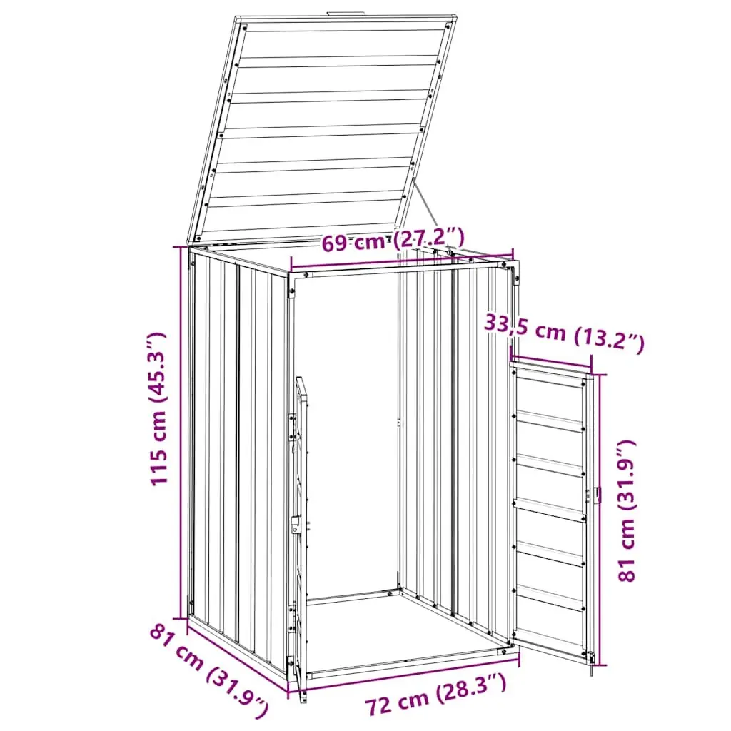 Wheelie Bin Storage Anthracite Single Bin Powder-Coated Steel Garden Waste Container Enclosure