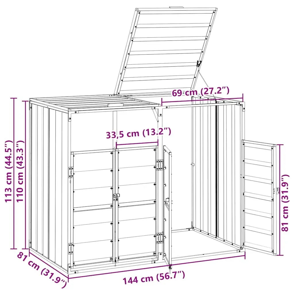 Wheelie Bin Storage Grey Double Bins Outdoor Container Enclosure Steel