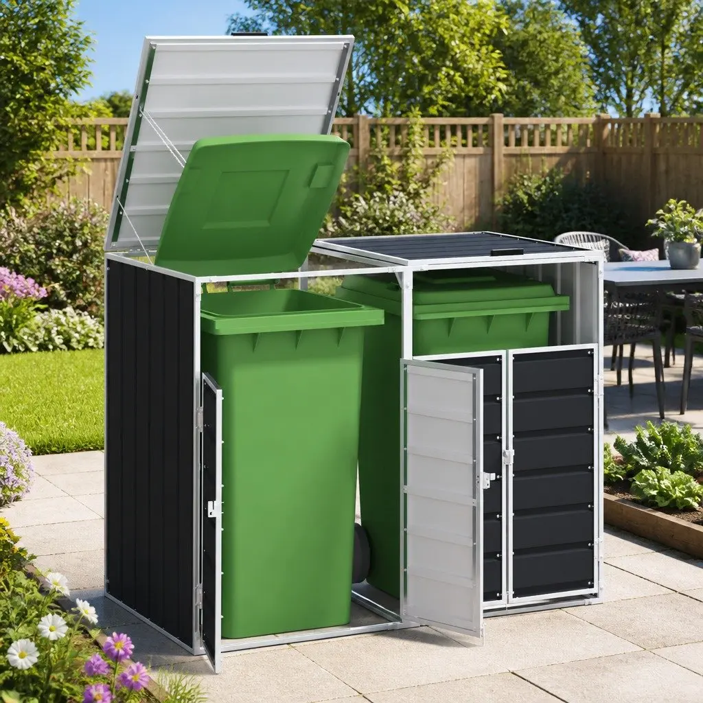 Wheelie Bin Storage Double Bins Anthracite Garden Waste Container Enclosure