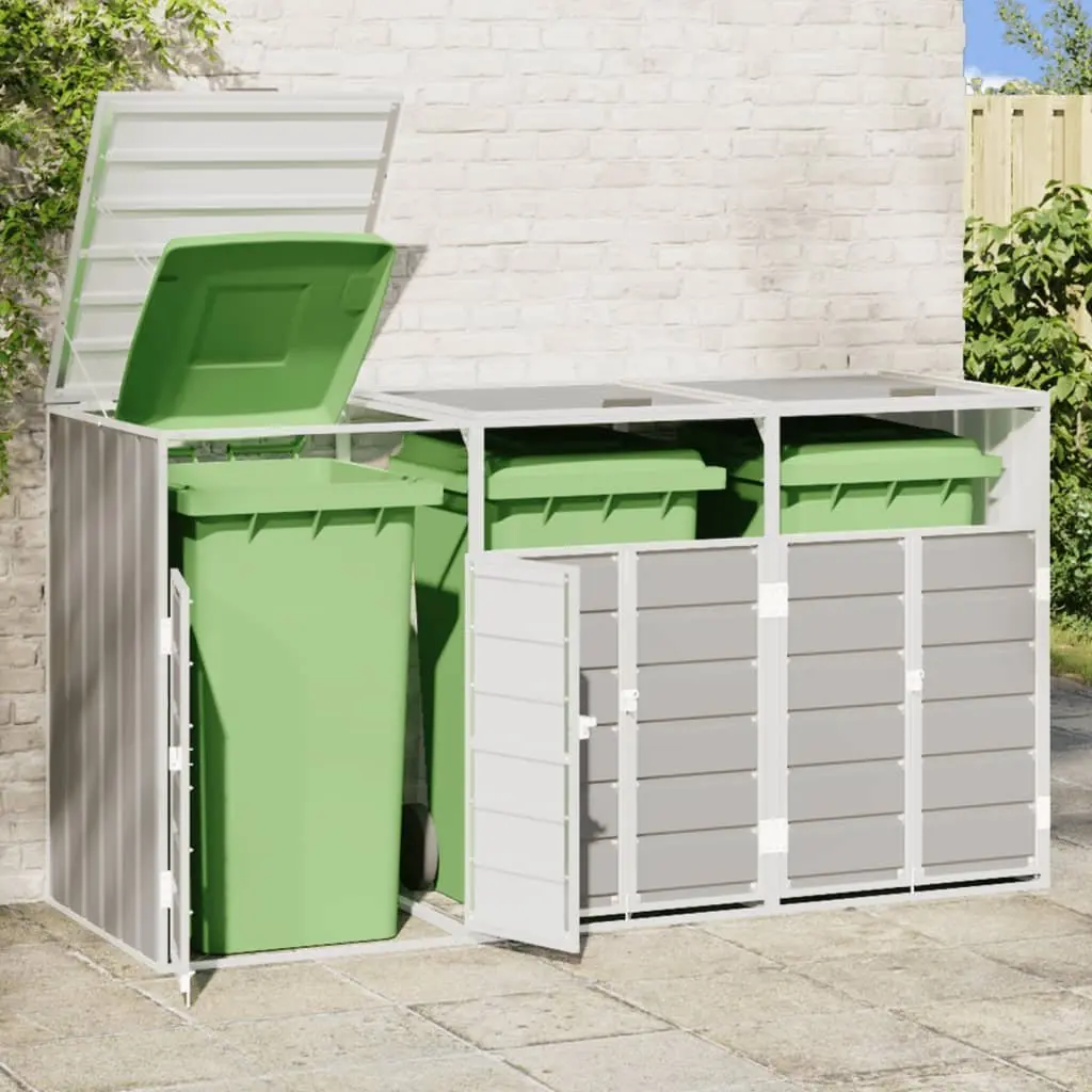 Triple Bin Storage Enclosure Grey Outdoor Waste Container with Powder Coated Steel and Ventilation Panels