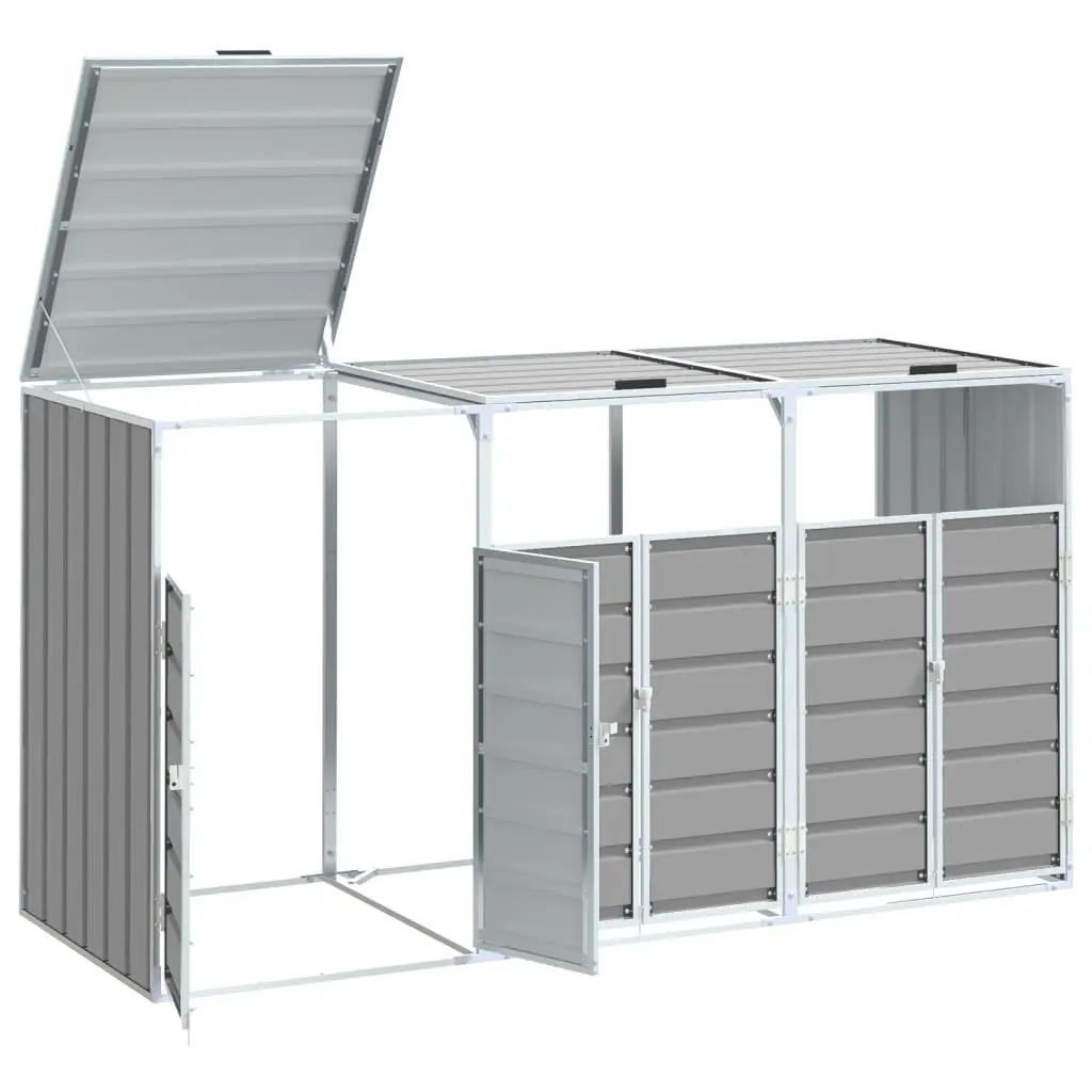 Triple Bin Storage Enclosure Grey Outdoor Waste Container with Powder Coated Steel and Ventilation Panels
