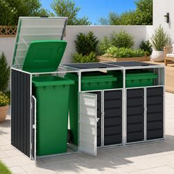Wheelie Bin Storage for Triple Bins Anthracite 216x81x115 cm Steel Garden