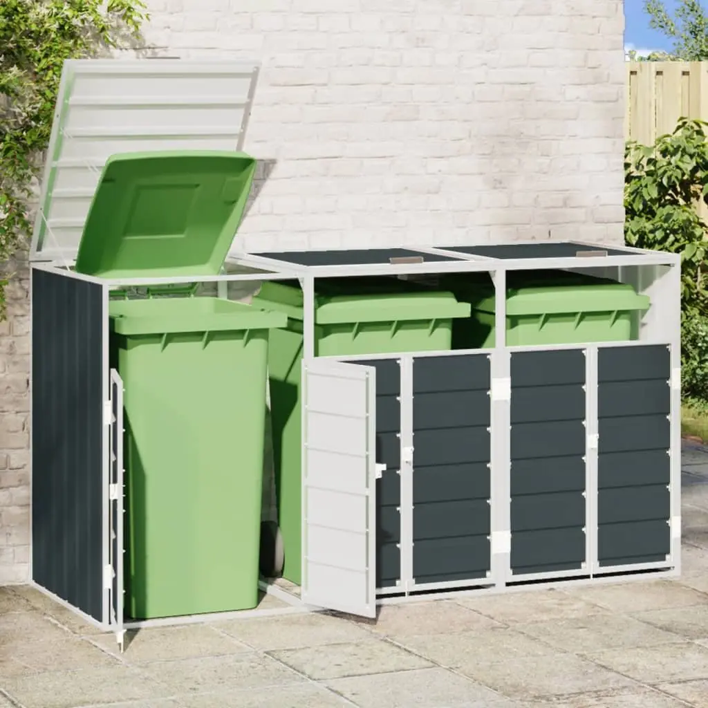 Wheelie Bin Storage Anthracite Triple Bins 216x81x115 cm Powder-Coated Steel Garden