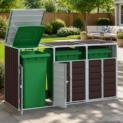 Brown Triple Wheelie Bin Storage Unit