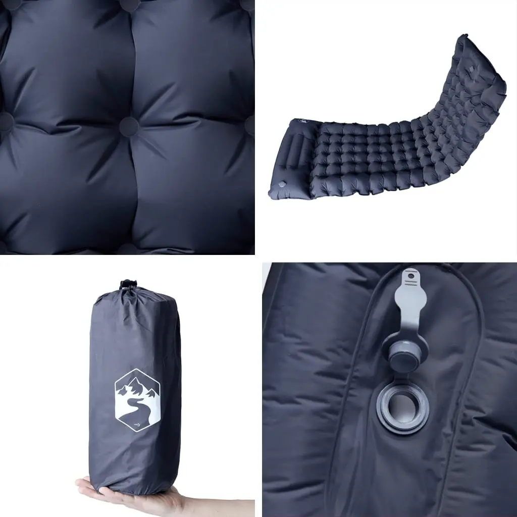 Self Inflating Camping Mattress Grey 1-Person with Integrated Pillow Quick Inflation