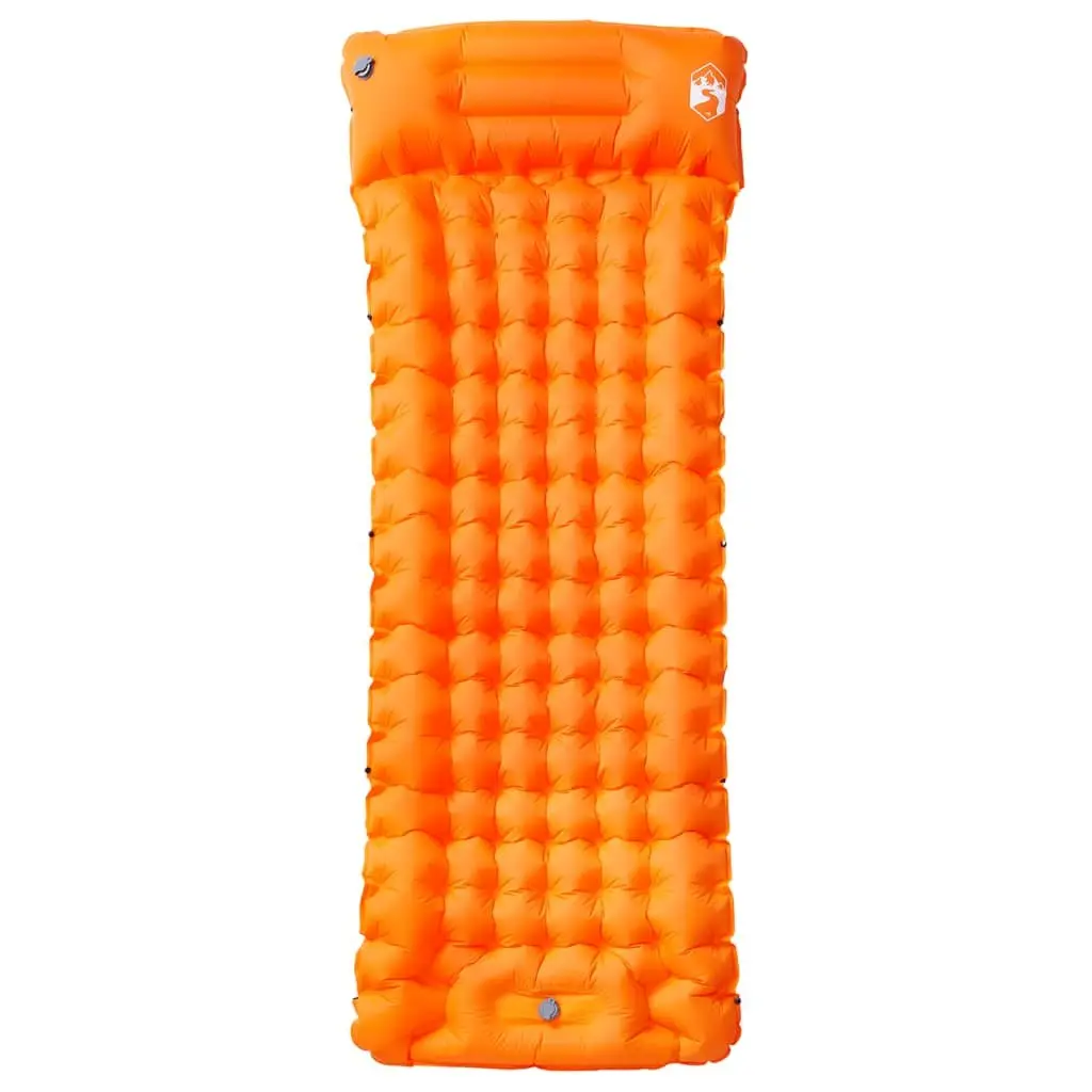 Self Inflating Camping Mattress Orange Single with Integrated Pillow and Quick Inflation System