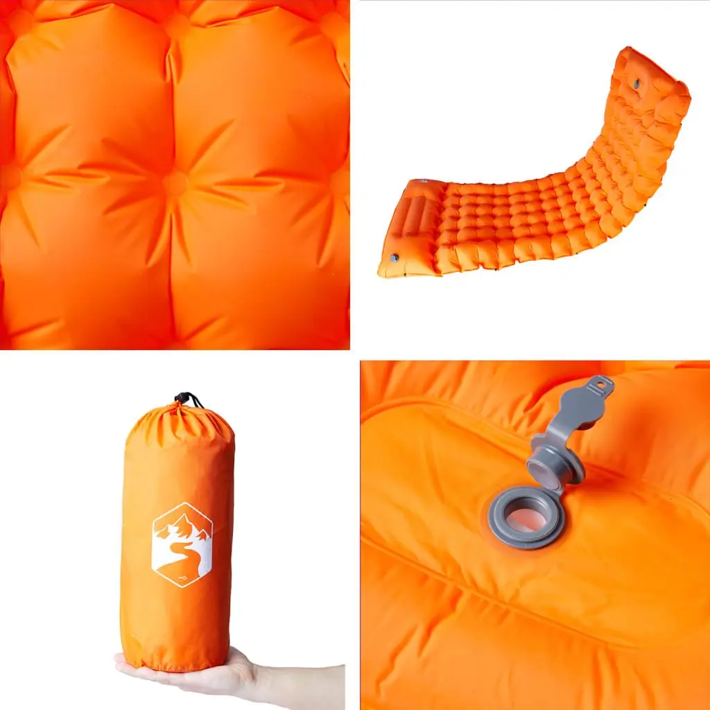 Self Inflating Camping Mattress Orange Single with Integrated Pillow and Quick Inflation System