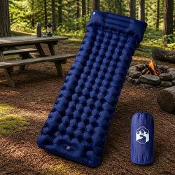 Self Inflating Camping Mattress with Pillow Single Person Sleeping Pad Blue