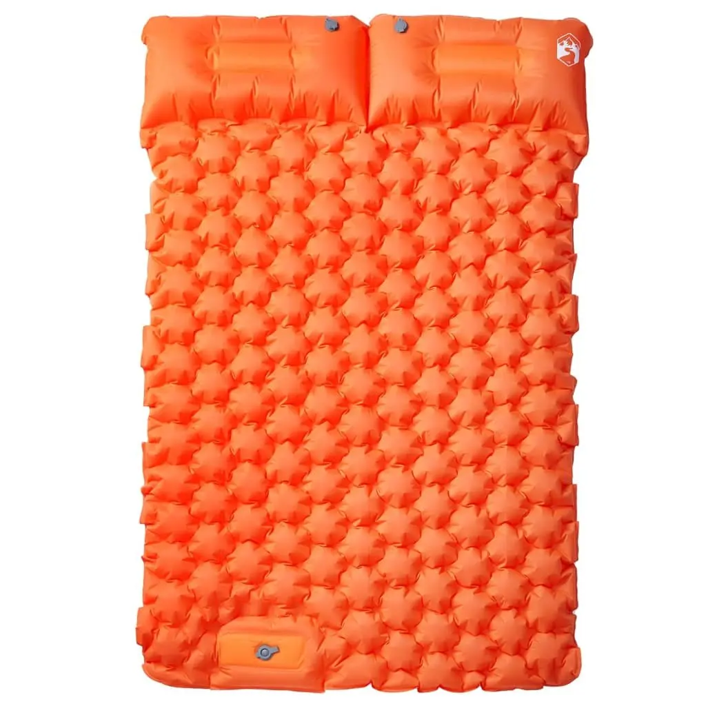 Self Inflating Camping Mattress Orange 2-Person with Integrated Pillows
