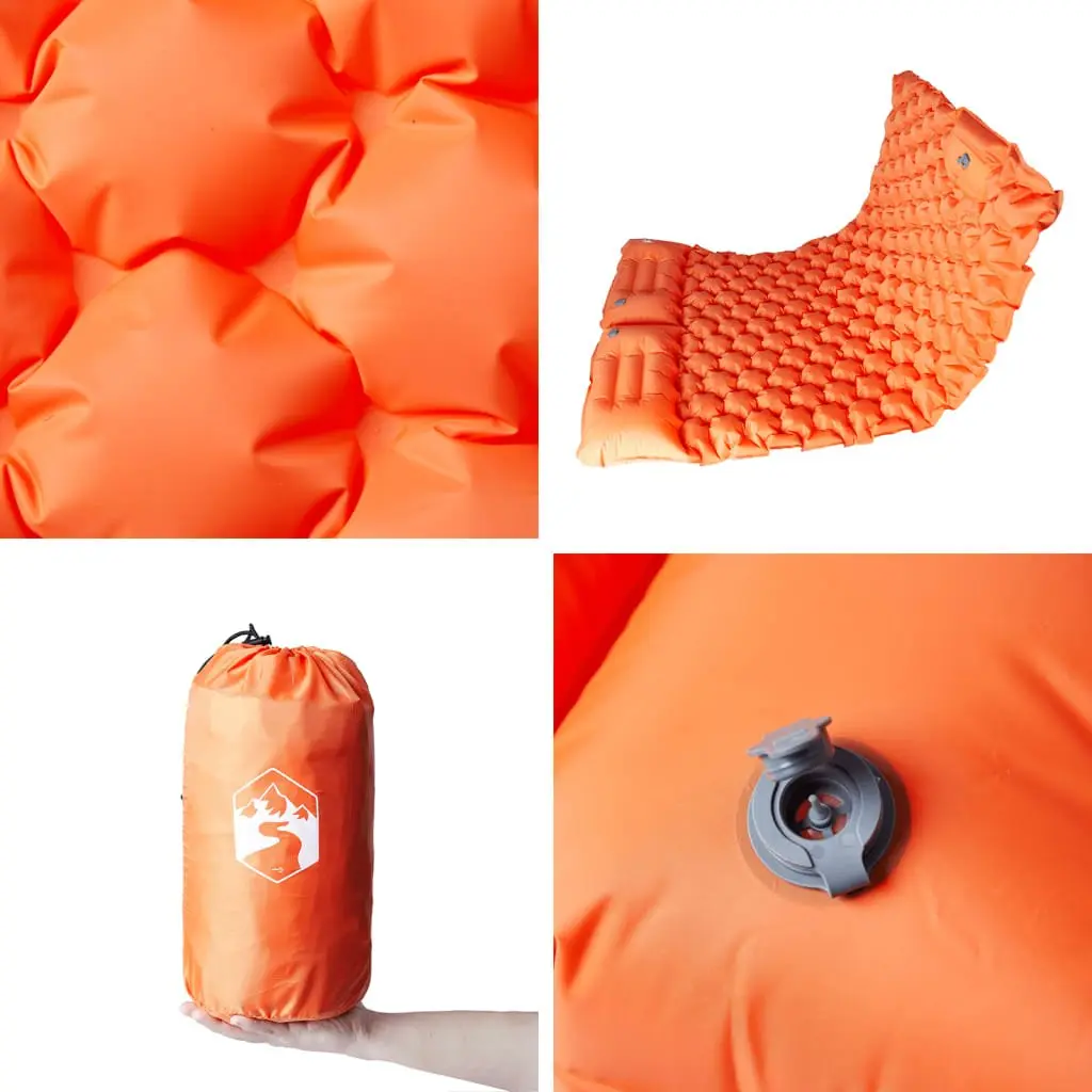 Self Inflating Camping Mattress Orange 2-Person with Integrated Pillows