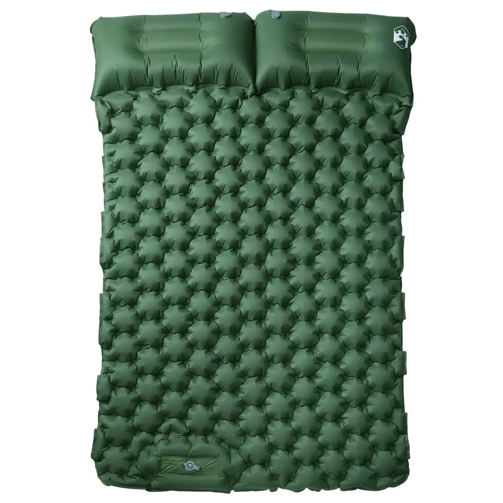 Self Inflating Camping Mattress Green 2-Person with Integrated Pillows Quick Inflation