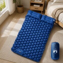 Self Inflating Camping Mattress 2-Person Sleeping Pad with Pillows Blue