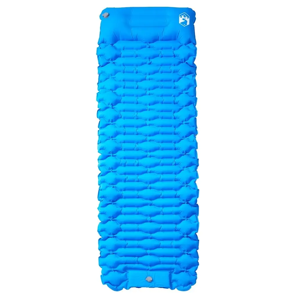 Self Inflating Camping Mattress Blue 1 Person Integrated Pillow Weather Resistant