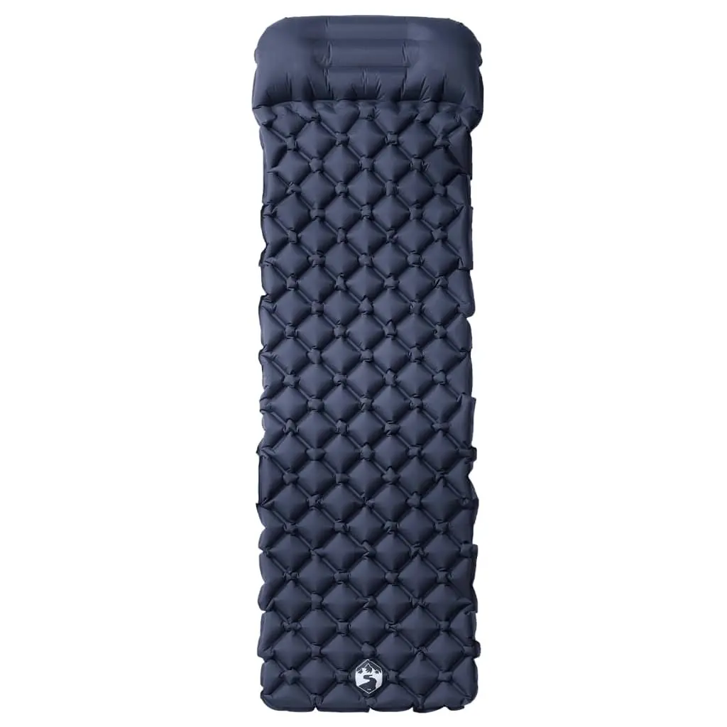 Inflatable Camping Mattress Grey 1-Person Integrated Pillow Outdoor Sleeping Pad
