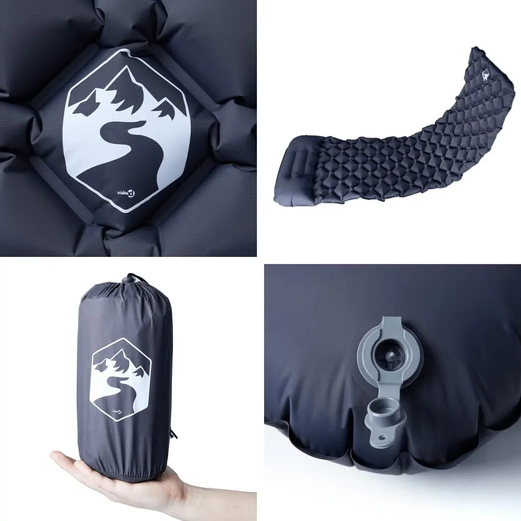 Inflatable Camping Mattress Grey 1-Person Integrated Pillow Outdoor Sleeping Pad