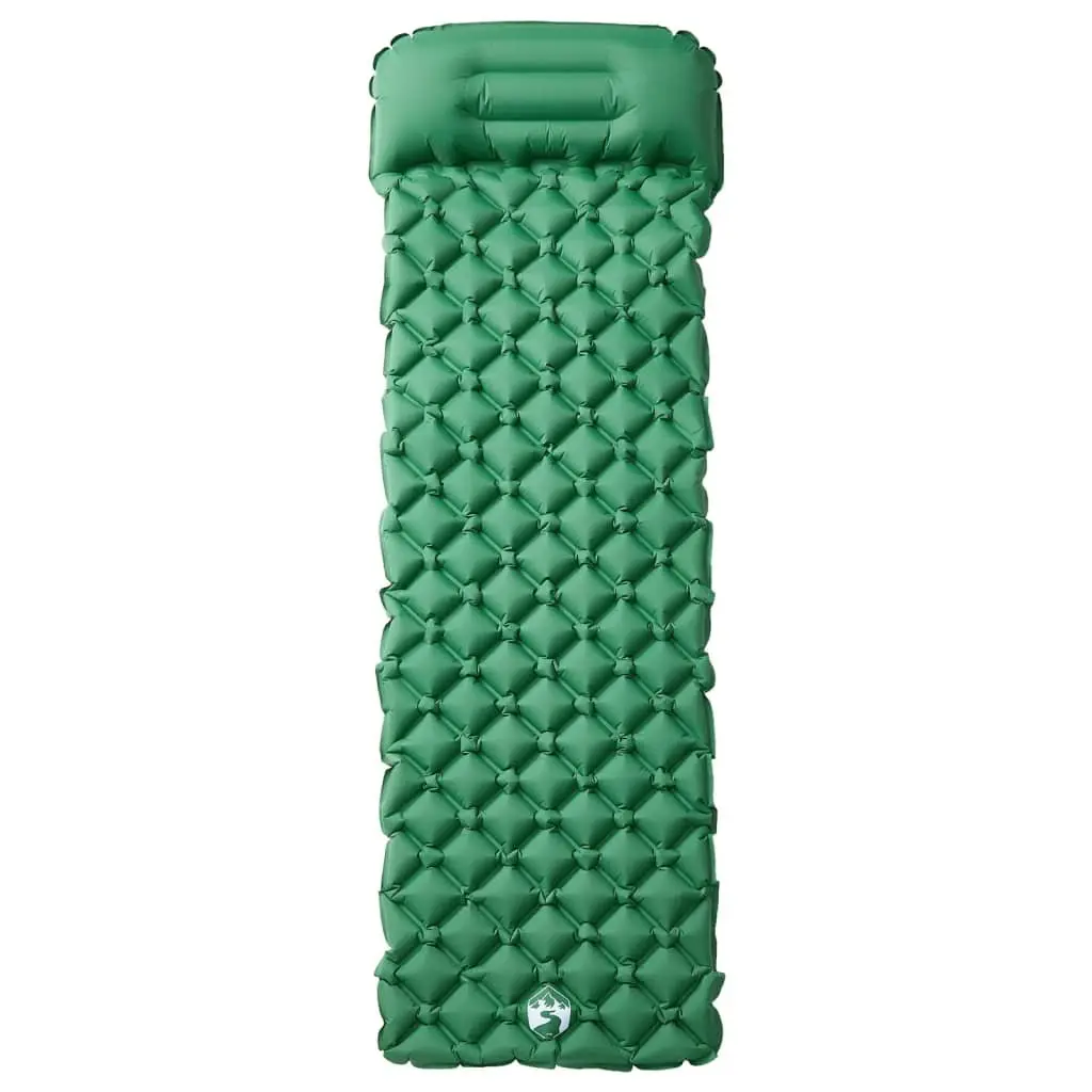 Inflating Camping Mattress Green 1-Person Integrated Pillow Durable Outdoor Sleeping Pad