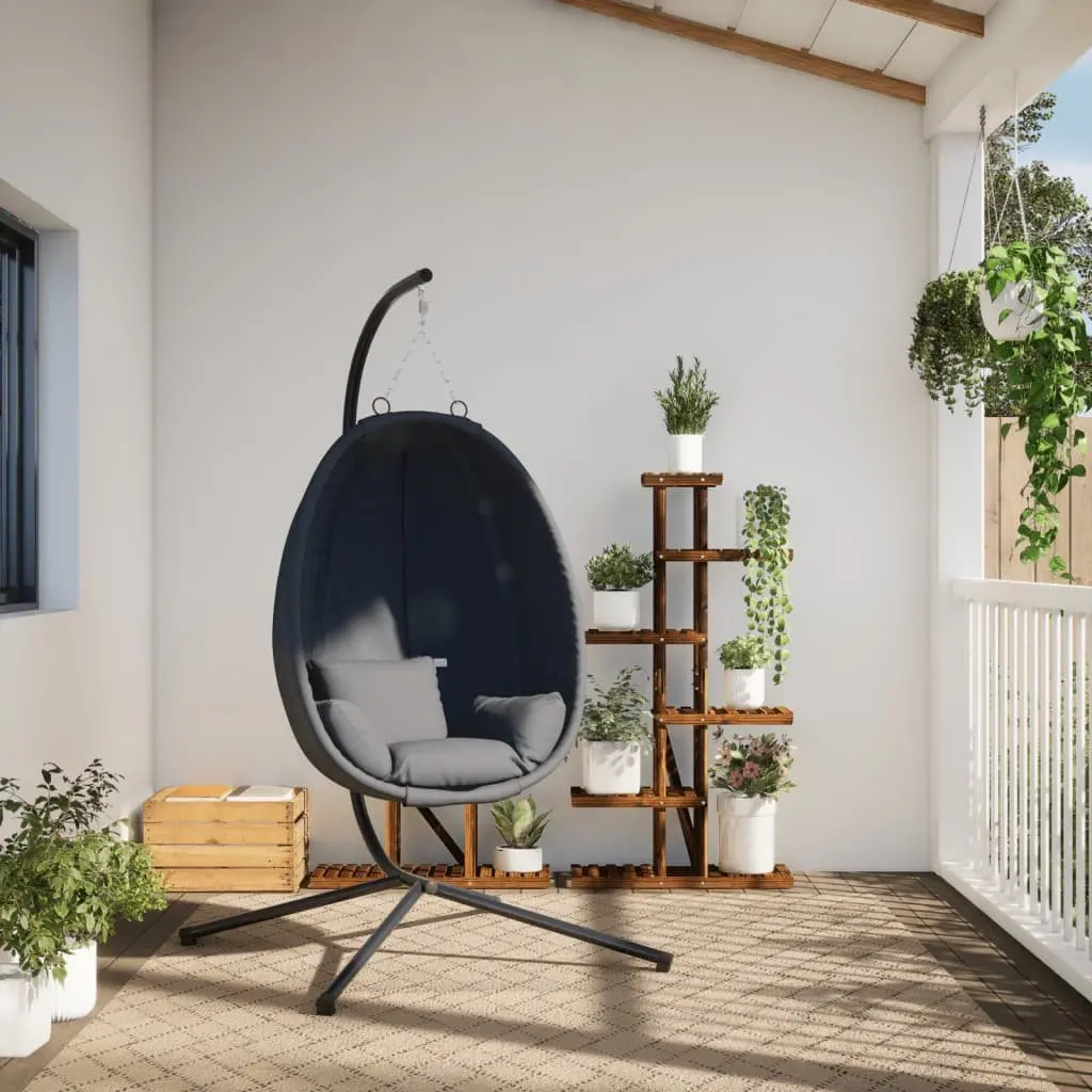 Hanging Egg Chair Anthracite with Stand Swing Seat Outdoor Garden Relaxation